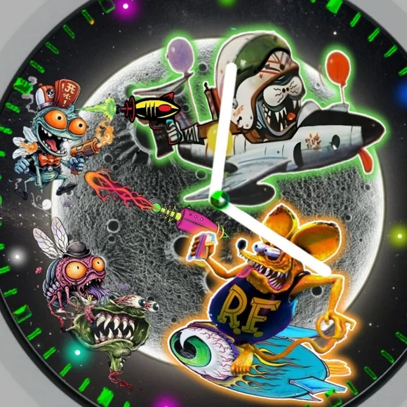 Rat fink Neon Space Monster Wall Clock - Ed Roth Inspired Kaos In Space